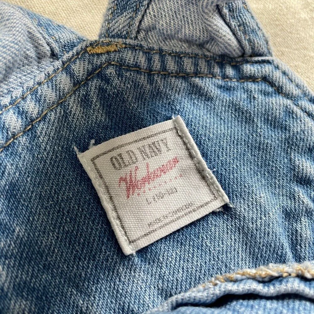 Old Navy Vintage‎ Y2K Denim Bib Overalls Girls L 10-12 Blue Light Wash Relaxed